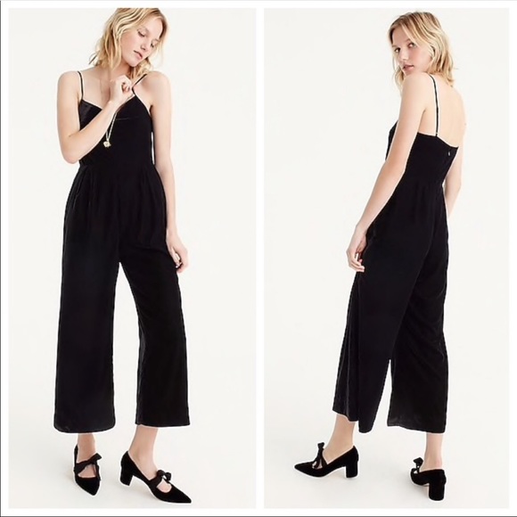 J. Crew Pants - J. Crew Black Luxe Velvet Cropped Jumpsuit SZ 0